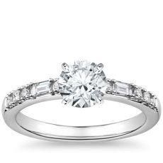  14k 白金圓點搭長條鑽石訂婚戒指（1/5 克拉總重量）